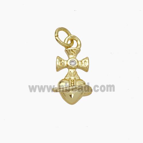 Copper Cross Heart Pendant Pave Zirconia Gold Plated