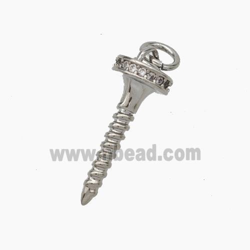 Copper Nail Pendant Pave Zirconia Platinum Plated