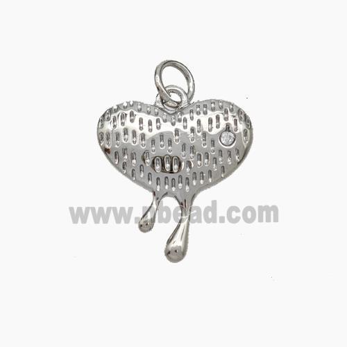 Copper Heart Pendant Pave Zirconia Platinum Plated