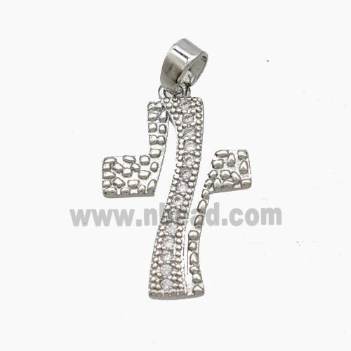 Copper Cross Pendant Pave Zirconia Platinum Plated