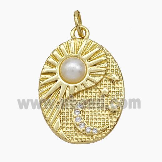 Copper Taichi Pendant Pave Pearlized Resin Yinyang Moon Sun Gold Plated