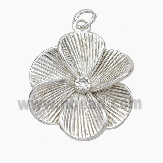 Copper Flower Pendant Pave Zirconia Platinum Plated