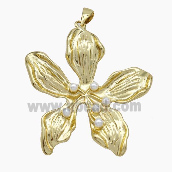 Copper Flower Pendant Pave Pearlized Resin Gold Plated