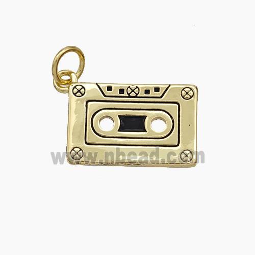 Cassette Tape Charms Copper Pendant Black Enamel Gold Plated