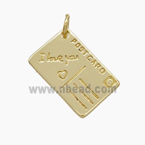 Post Card Charms Copper Pendant ILoveYou Gold Plated