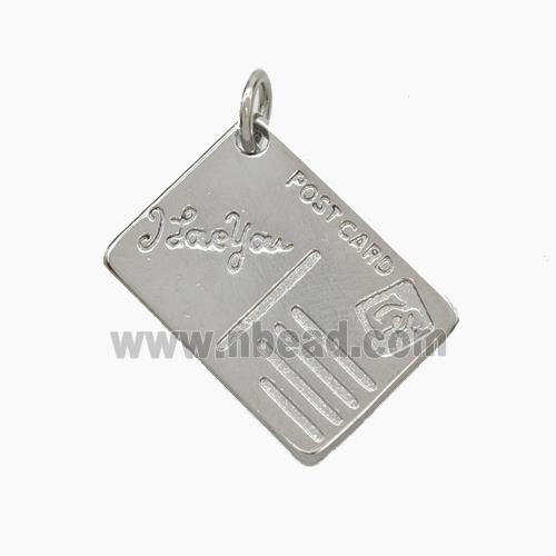 Post Card Charms Copper Pendant ILoveYou Platinum Plated