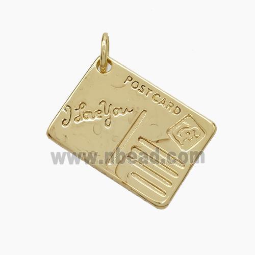 Post Card Charms Copper Pendant ILoveYou Gold Plated