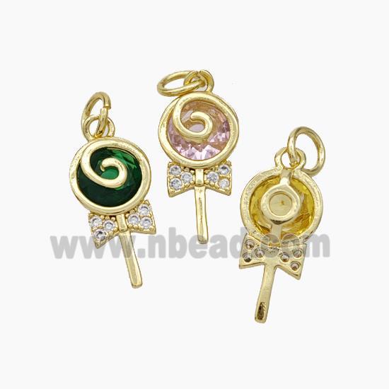 Lollipop Candy Charms Copper Pendant Pave Zirconia Gold Plated Mixed