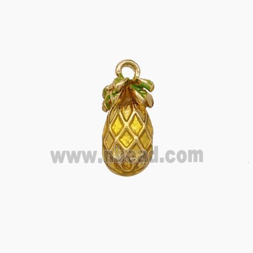 Copper Pineapple Pendant Yellow Enamel Gold Plated