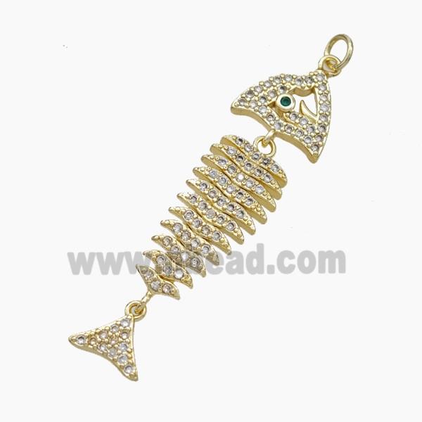 Copper Fishbone Charms Pendant Micropave Zirconia Gold Plated