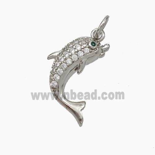 Copper Dolphin Pendant Pave Zirconia Platinum Plated