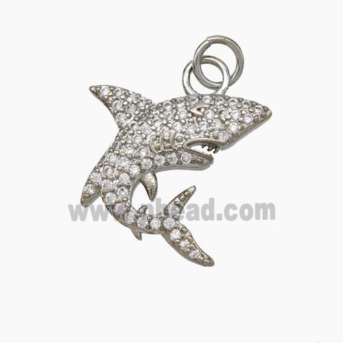 Copper Shark Pendant Pave Zirconia Platinum Plated