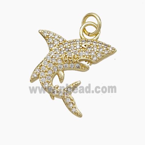 Copper Shark Pendant Pave Zirconia Gold Plated