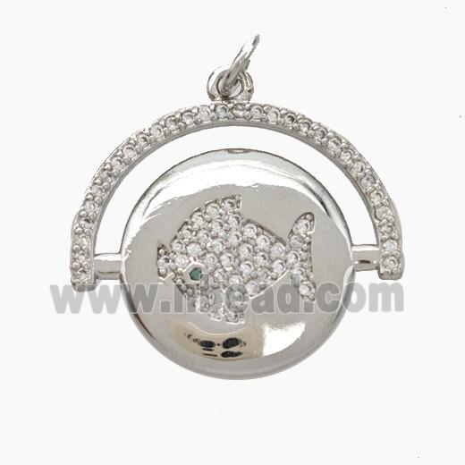 Copper Fish Pendant Pave Zirconia Platinum Plated