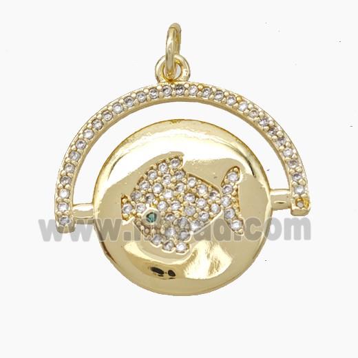 Copper Fish Pendant Pave Zirconia Gold Plated