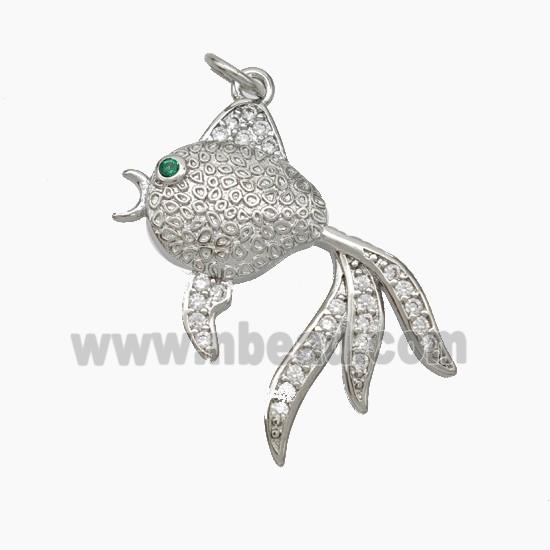 Copper Fish Pendant Pave Zirconia Platinum Plated