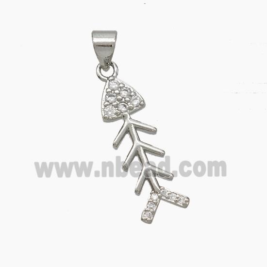 Copper Fishbone Pendant Pave Zirconia Platinum Plated