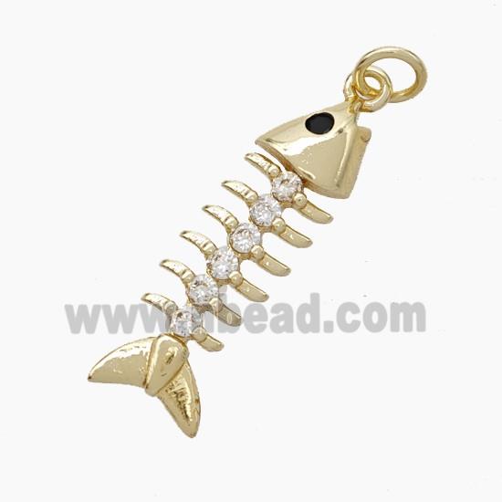 Copper Fishbone Pendant Pave Zirconia Gold Plated