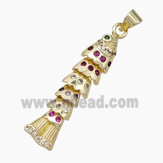 Copper Fishbone Pendant Pave Zirconia Gold Plated