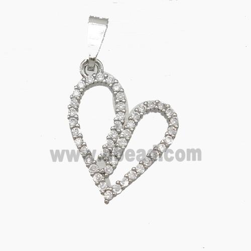 Copper Heart Pendant Pave Zirconia Platinum Plated