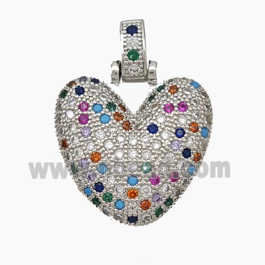 Copper Heart Pendant Pave Zirconia Platinum Plated