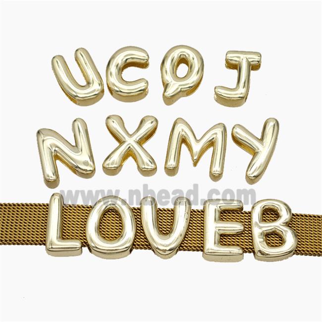 Copper Watchband Alphabet Beads Flat Hole Gold Plated Mix Letters