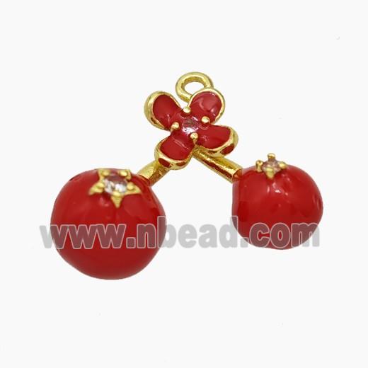 Copper Cherry Pendant Red Enamel Gold Plated