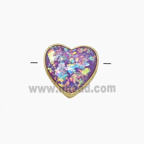 Copper Heart Beads Pave Rainbow FireOpal Gold Plated