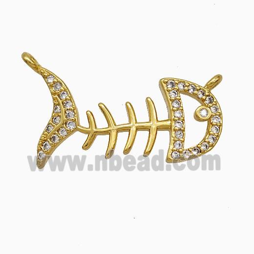 Copper Fishbone Pendant Pave Zirconia 2loops Gold Plated