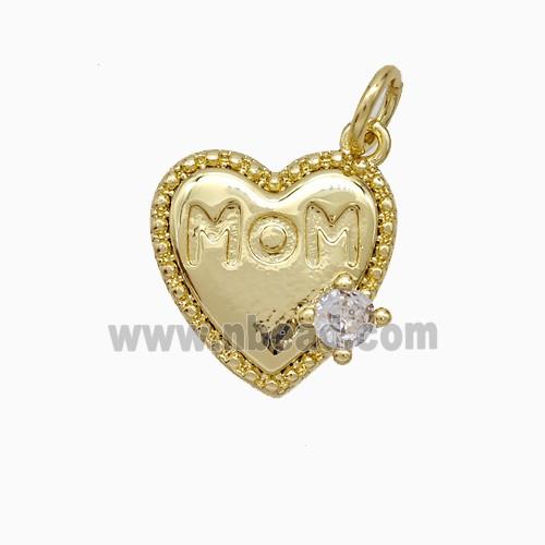 Copper Heart Pendant Pave Zirconia MOM Gold Plated