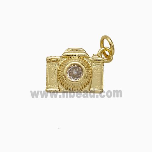 Copper Camera Pendant Pave Zirconia Gold Plated