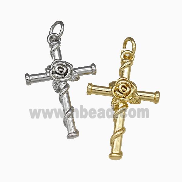Copper Cross Pendant Flower Mixed