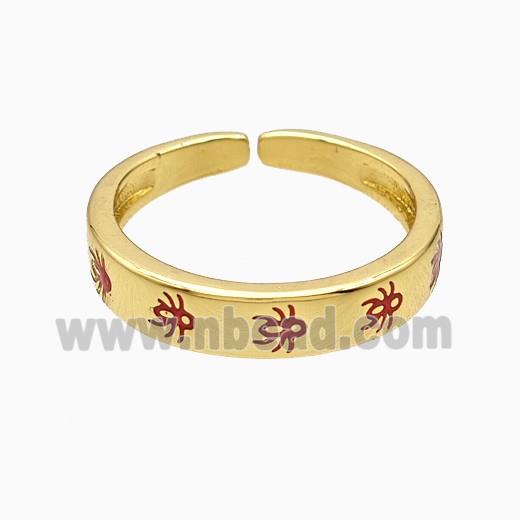 Copper Ladybug Rings Red Enamel Gold Plated