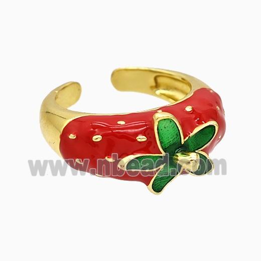 Copper Flower Rings Red Enamel Gold Plated