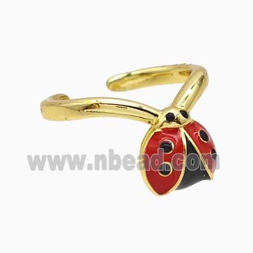 Copper Ladybug Rings Red Enamel Gold Plated