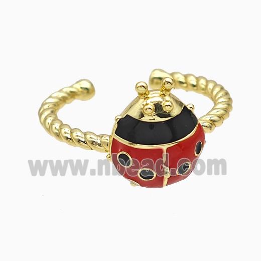 Copper Ladybug Rings Red Enamel Gold Plated