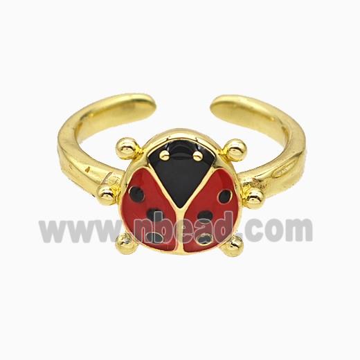 Copper Ladybug Rings Red Enamel Gold Plated