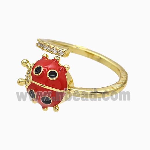 Copper Ladybug Rings Red Enamel Gold Plated
