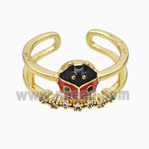 Copper Ladybug Rings Red Enamel Gold Plated