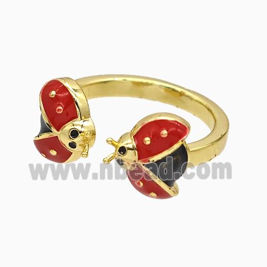 Copper Ladybug Rings Red Enamel Gold Plated