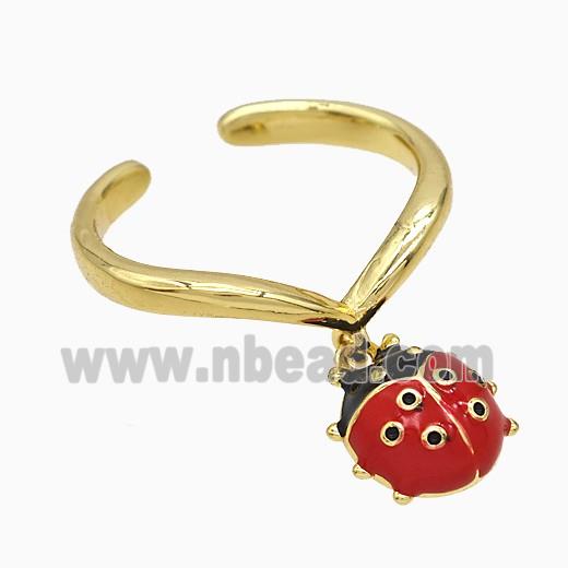Copper Ladybug Rings Red Enamel Gold Plated