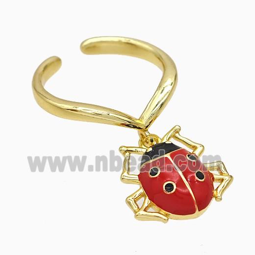 Copper Ladybug Rings Red Enamel Gold Plated