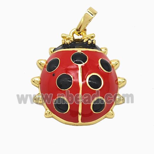 Copper Ladybug Pendant Red Enamel Gold Plated