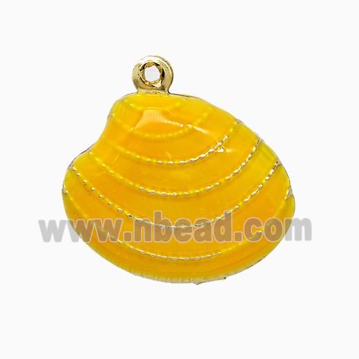Copper Scallop Shell Pendant Yellow Enamel Gold Plated