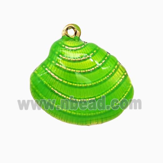 Copper Scallop Shell Pendant Green Enamel Gold Plated