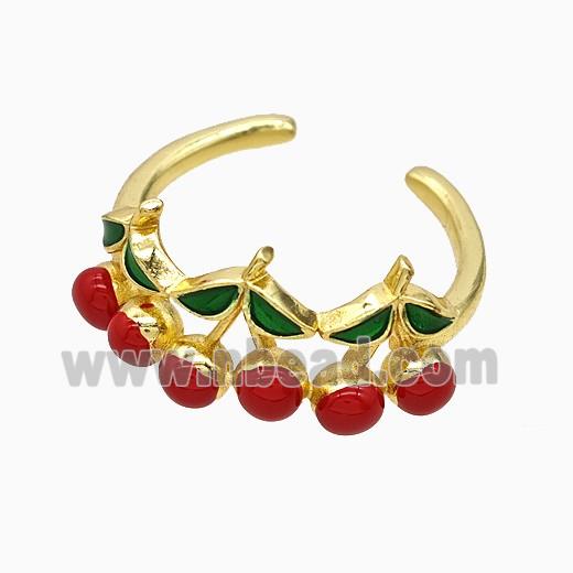 Copper Cherry Rings Red Enamel Gold Plated