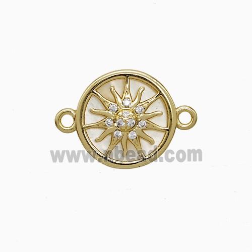 Copper Sun Connector Pave Zirconia Shell Gold Plated
