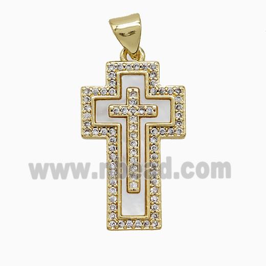 Copper Cross Pendant Pave Zirconia Shell Gold Plated