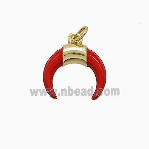 Copper Horn Pendant Red Enamel Gold Plated