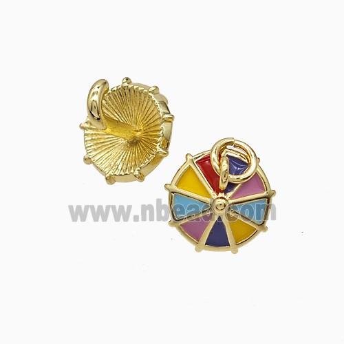 Copper Umbrella Pendant Multicolor Enamel Gold Plated